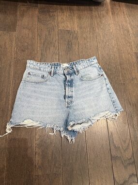 Zara Light Blue Distressed Denim Shorts
